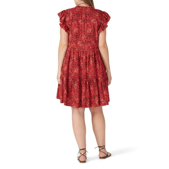 Ulla Johnson Hana Red Floral Mockneck Short Flutter Mini Dress Women’s Size 10 - Picture 12 of 12